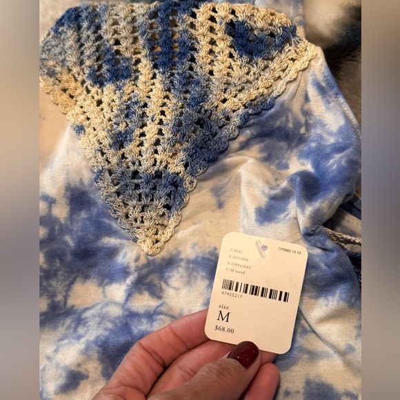 729. Free People Mae Bodysuit Tie Dye Blue Crochet medium NWT - Picture 6 of 6